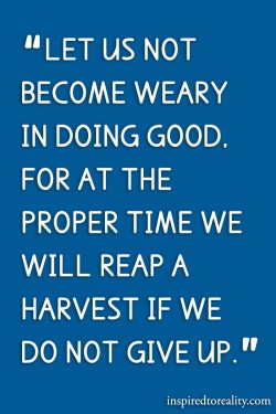 Let us not become weary in doing good. For at the proper time we will reap a harvest if we do no ...