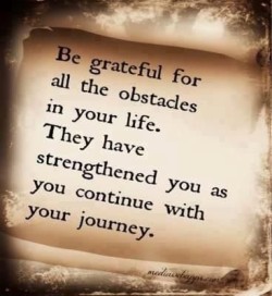 Be grateful for your the obstacles in your life. They have strengthened you to continue your jou ...