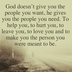 God doesn’t give you the people you want, he gives you the people you need. To help you, t ...