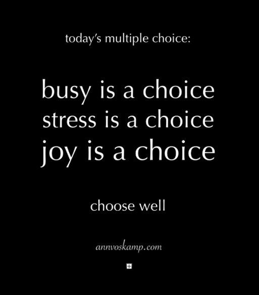 Busy is a choice
Stress is a choice
Joy is a choice
