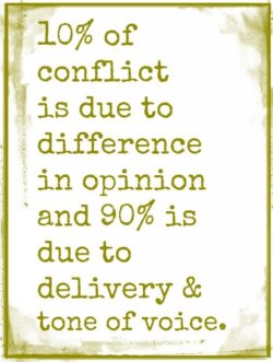 10% of conflict is due to difference in opinion and 90% is due to delivery & tone of voice.