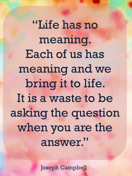 Life has no meaning. Each of us has meaning and we bring it to life. It is a waste to be asking  ...